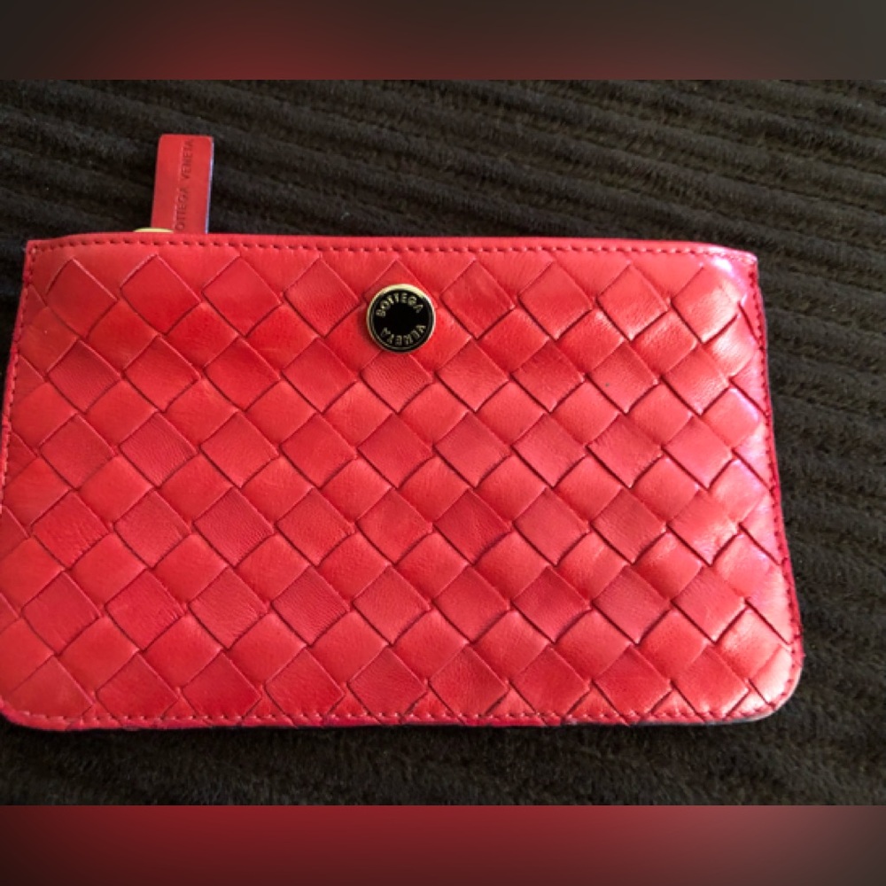 Bottega Veneta Red Intrecciato Leather Coin Purse Wallet